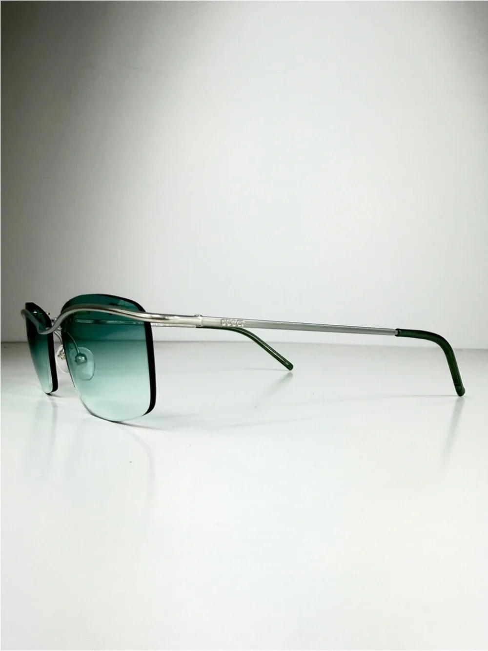 Gucci DeadStock Tom Ford Y2K Rimless Sunglasses GG 1654 T5T Teal Brow Bar Set